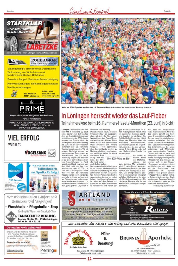 zum Bild:Bericht im Cloppenburger Wochenblatt vom 20.06.2018.