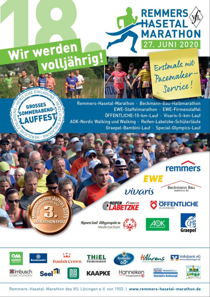 zum Bild: Plakat für den Remmers-Hasetal-Marathon des VfL Löningen 2020, am Samstag, dem 27.06.2020.
