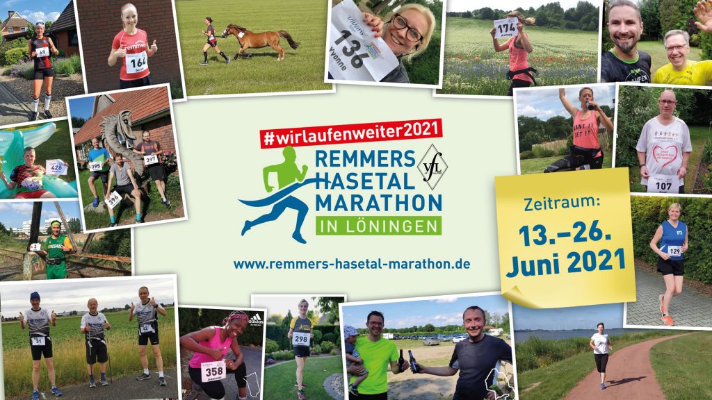 zum Bild:In der Zeit vom 13. Bis zum 26.06.2021 findet mit #wirlaufenweiter2021 bereits der 19. Remmers-Hasetal-Marathons des VfL Löningen statt.