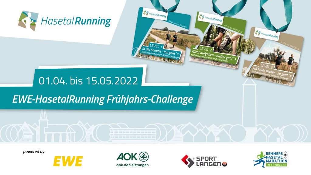 zum Bild: Vom 01.04. bis 15.05.2022 findet in Löningen mit der "EWE-HasetalRunning Frühjahrs-Challenge" ein neues, coronakonformes Laufevent statt. Foto: HasetalRunning.