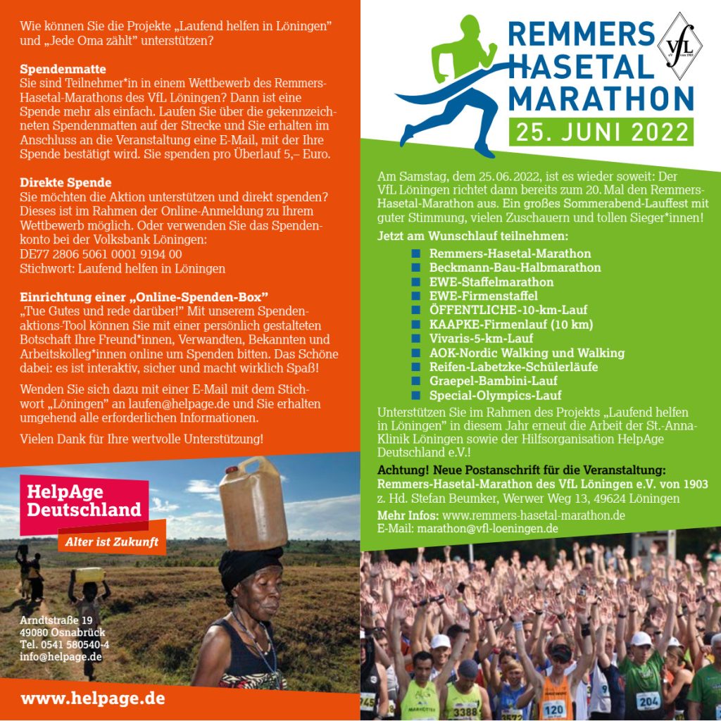 „Laufend helfen in Löningen“-Infoflyer 2022.